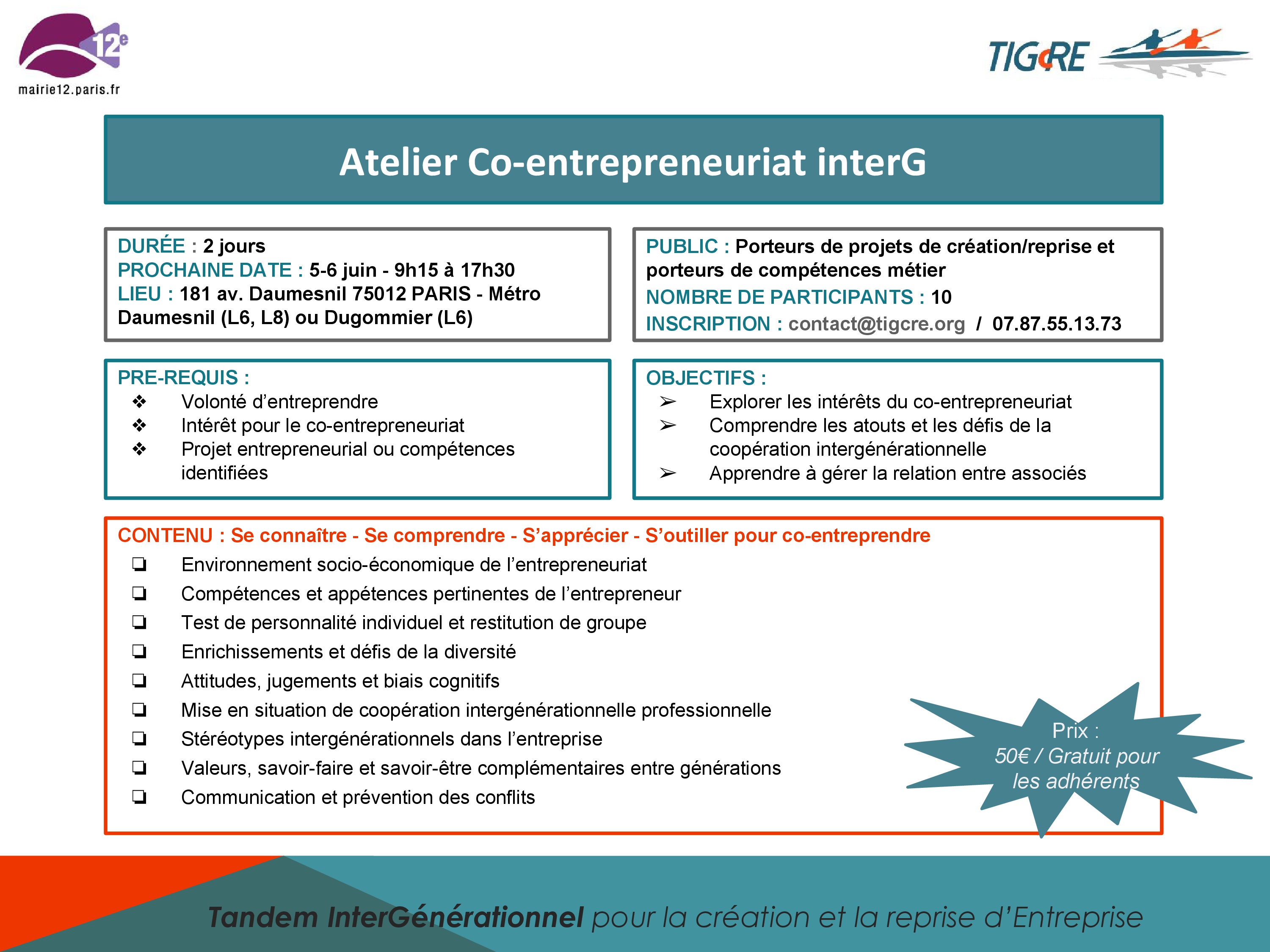 Flyer de l'atelier TIGcRE des 5 et 6 juin 2015 à Paris